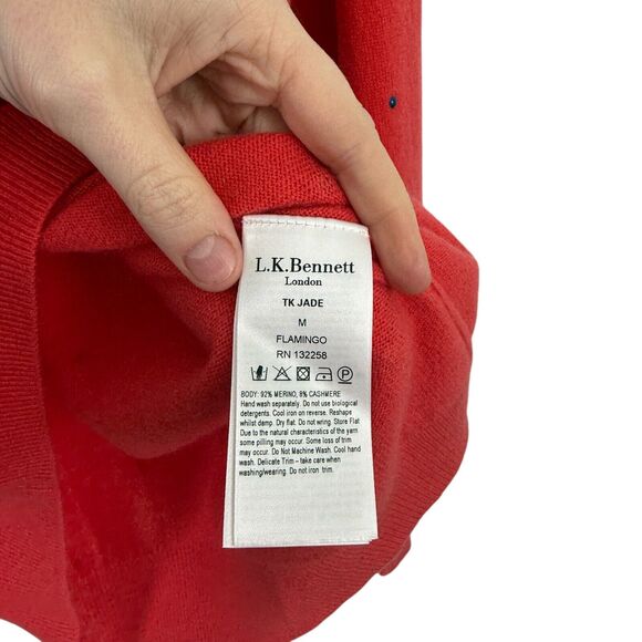 LK Bennett TK Jade Sweater Flamingo Orange Wool Cashmere Preppy NWT Women Medium - Picture 5 of 8